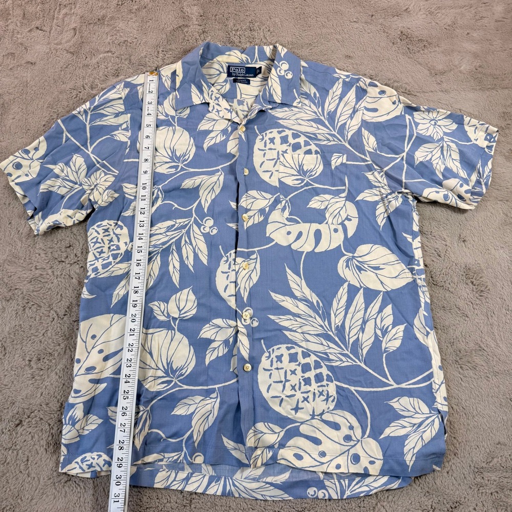 Vtg Polo Ralph Lauren Men's‎ Sz L Blue 90s ADAMS Patterned Shirt Pineapple Beach